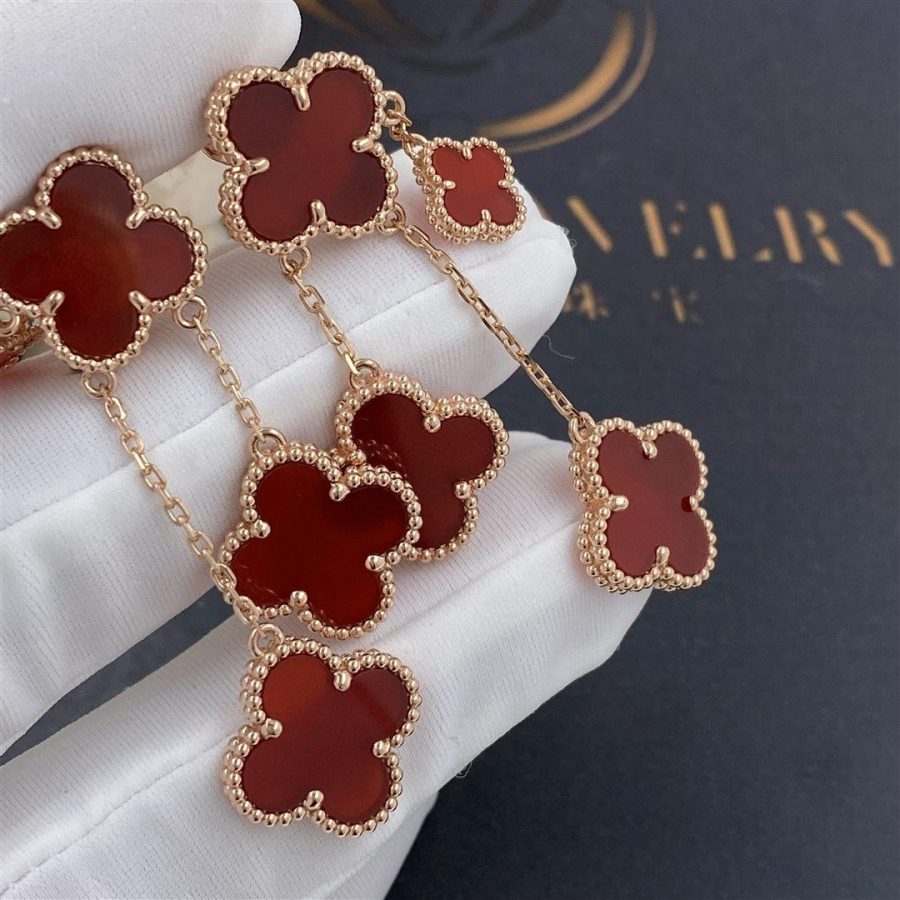 [⭐⭐JeweliWhal]CLOVER EARRINGS CARNELIAN 4 MOTIFS PINK GOLD