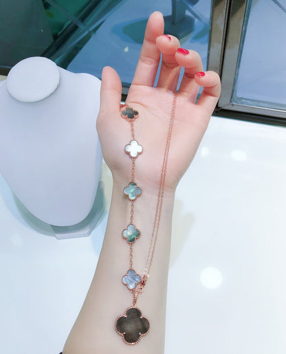 [⭐⭐JeweliWhal]COMBINED BRACELET 5 MOTIFS AND NECKLACE DARK MOP ROSE GOLD
