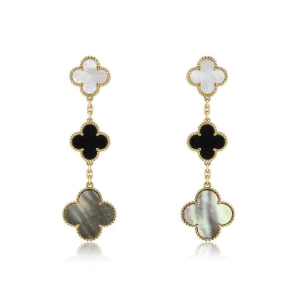 [⭐⭐JeweliWhal]CLOVER EARRINGS GOLD ONYX MOP 3 MOTIF