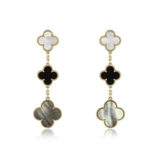 [⭐⭐JeweliWhal]CLOVER EARRINGS GOLD ONYX MOP 3 MOTIF