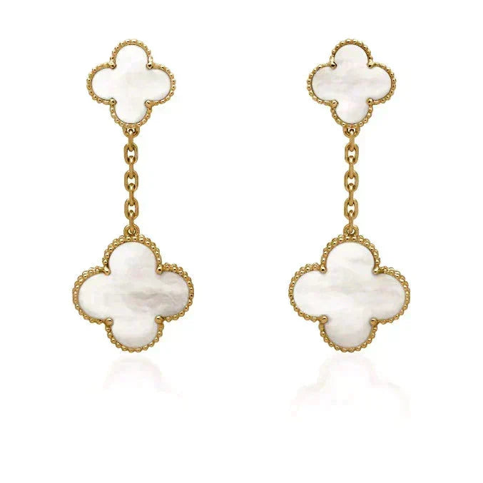 [⭐⭐JeweliWhal]CLOVER 2 MOTIF WHITE MOP EARRINGS