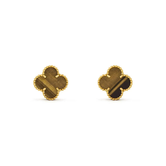 [⭐⭐JeweliWhal]CLOVER MEDIUM 1 MOTIFS TIGER EYE EARRINGS